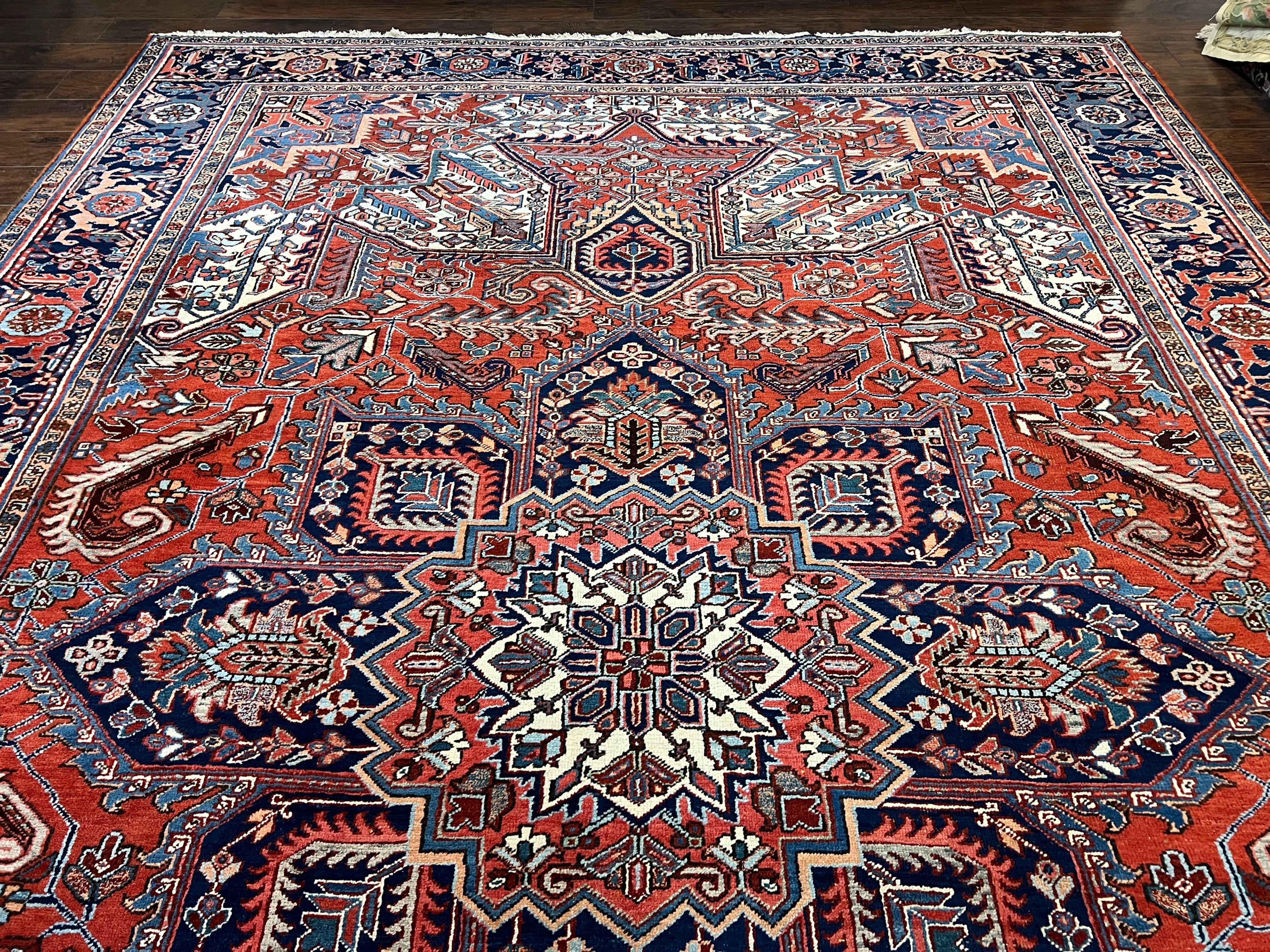 Antique Persian Heriz Rug – 11x16 Palace Size, Geometric Medallion, 1920s - Jewel Rugs