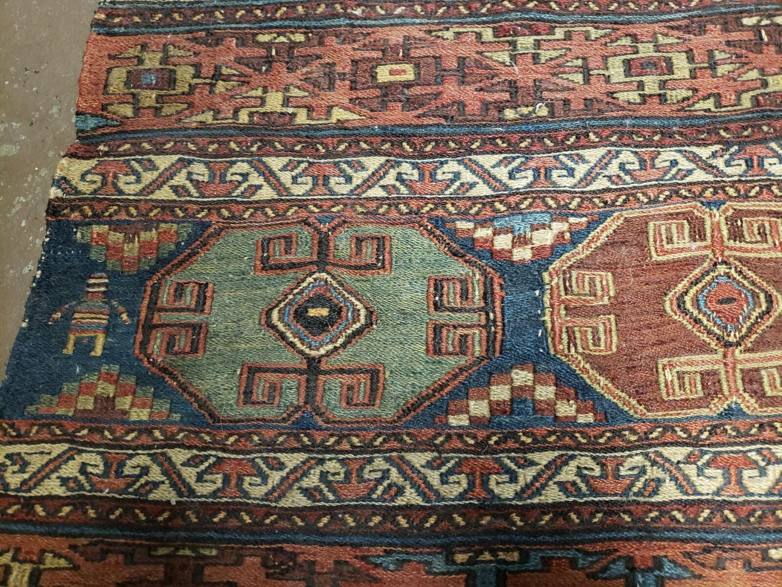 17' X 40" Antique Handmade Soumak Sumak Wool Rug Flat Weave - Jewel Rugs