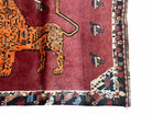 4 x 5 Antique Hand-knotted Lion Birds Handmade Quality Wool Rug Zagros Red Nice - Jewel Rugs