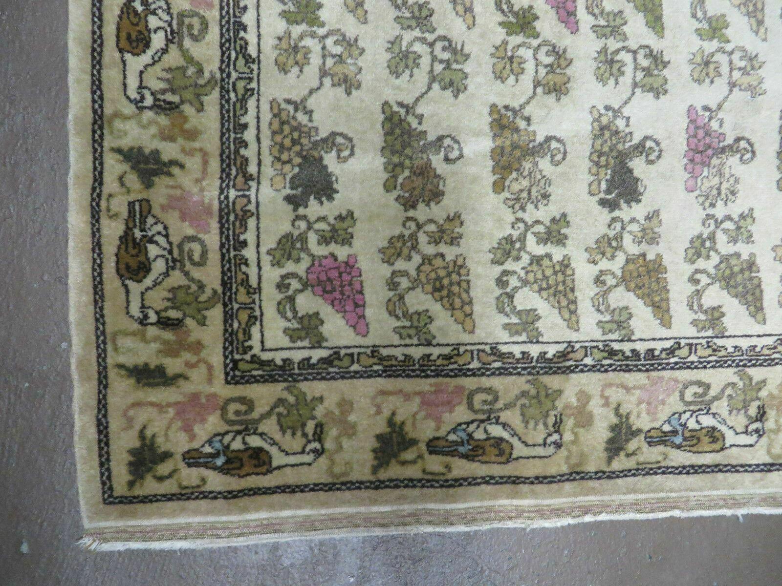 3' X 5' Vintage Handmade Fine Turkish Sivas Wool Rug Birds Grape Nice 200 KPSI - Jewel Rugs