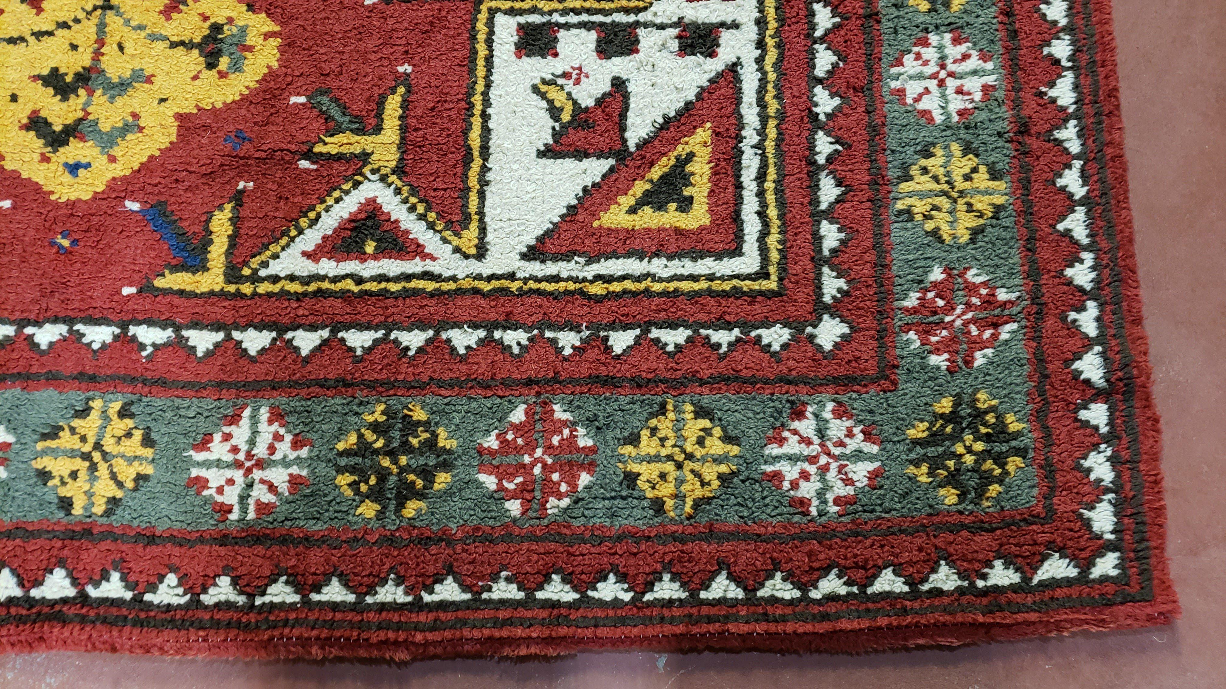 Colorful Moroccan Heriz Rug 6x9, Large Central Medallion, Red Yellow Blue - Jewel Rugs