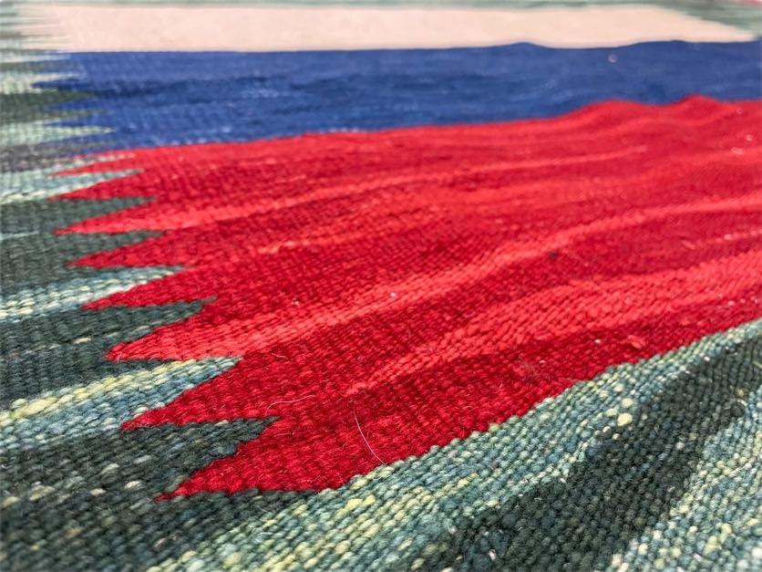 Sea Green Kilim Area Rug, White Blue Red Stripes, Russian Flag Rug, Flatweave Hand Knotted Carpet, Turkish Carpet, Wool, New, 5' 6" x 7' 10" - Jewel Rugs