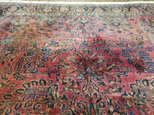 11' X 13' Antique Handmade Sarouk Floral Wool Rug Red Organic Nice - Jewel Rugs