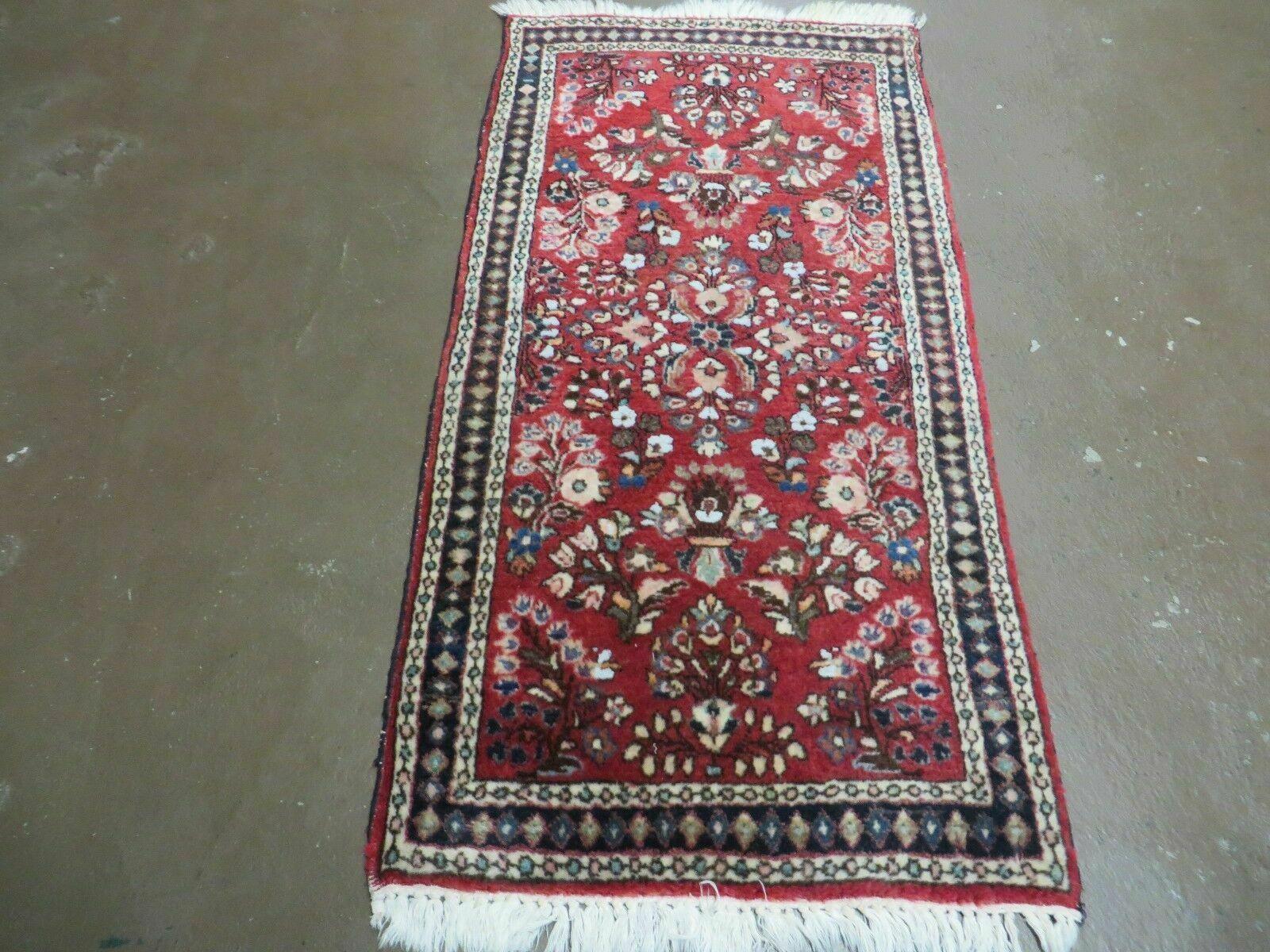 2' 1" X 4' Handmade Vintage Red Indian Wool Rug Organic Dues Red Nice # 21 - Jewel Rugs