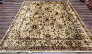 Indian Mahal Rug 8x10, Allover Floral Mahal Oriental Carpet 8 x 10, Handmade Hand Knotted Wool Rug, Indo Persian Area Rug, Tea-Washed Tan - Jewel Rugs