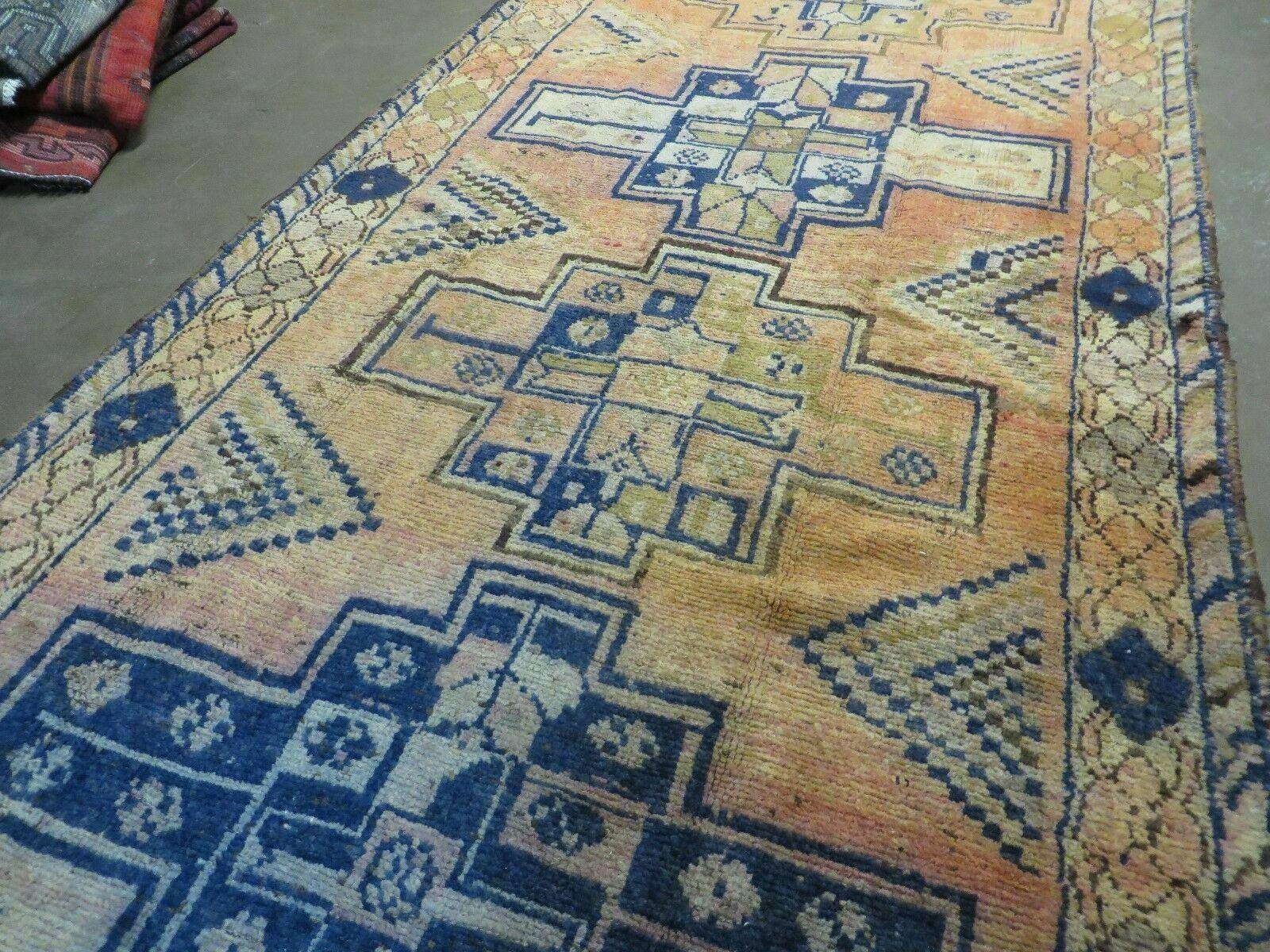 4' X 11' Antique Handmade Turkish Geometric Oriental Wool Corridor Rug Nice - Jewel Rugs