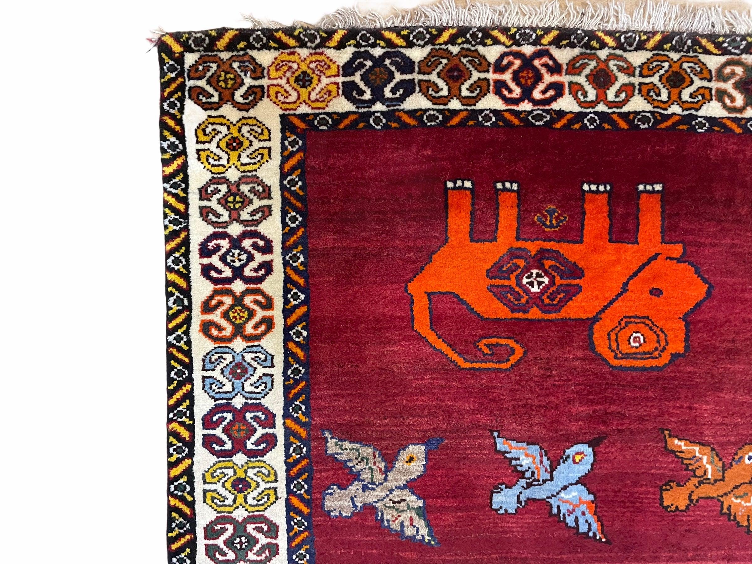 4 X 6 Handmade Zagros Wool Rug Horse Birds Ram Sheep Colorful New Vintage Rug - Jewel Rugs