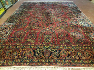 9' X 12' Authentic Antique Oriental Floral Red Allover Medallion Wool Rug Beauty - Jewel Rugs