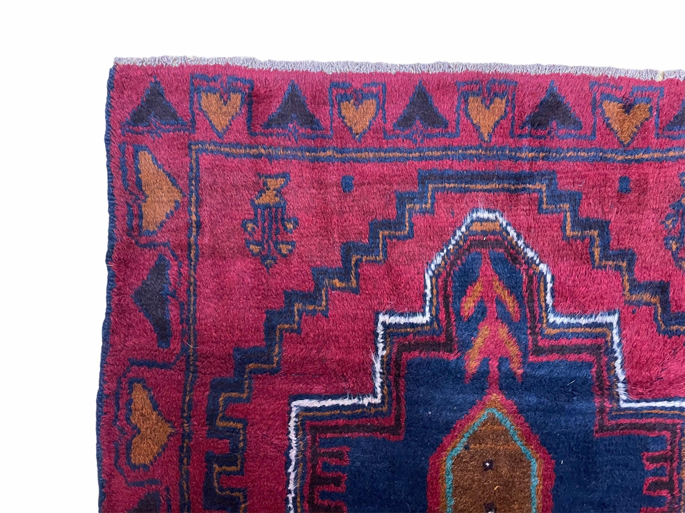 3X5 Vintage Handmade Tribal Wool Rug Balouchi Rug Afghan Blue Red 2' 11" X 4' 7" - Jewel Rugs