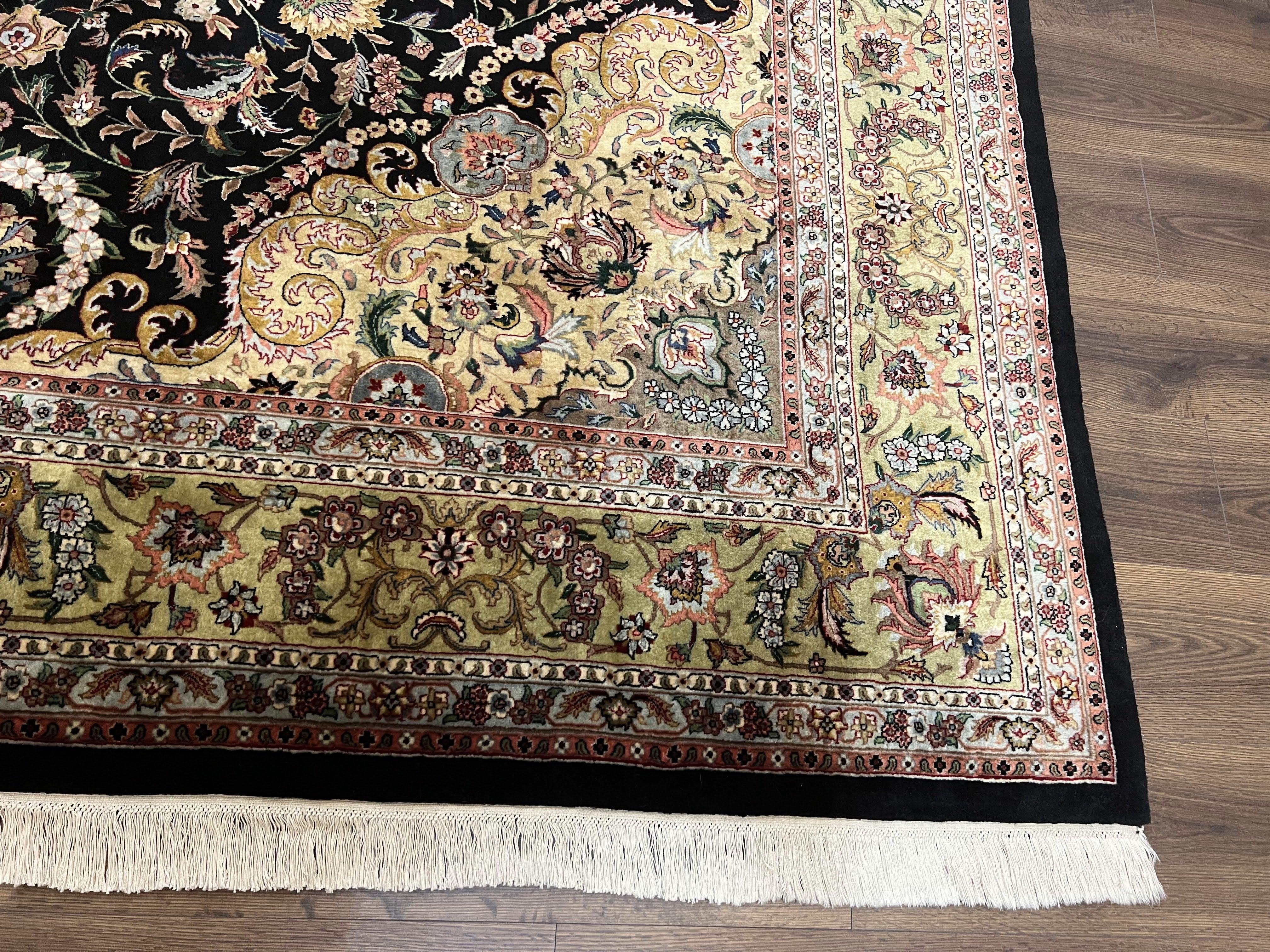 Stunning Sino Persian Rug 8x10, Elegant High Quality Handmade Wool Vintage Oriental Carpet, Medallion with Corner Design, Floral, Black Tan - Jewel Rugs