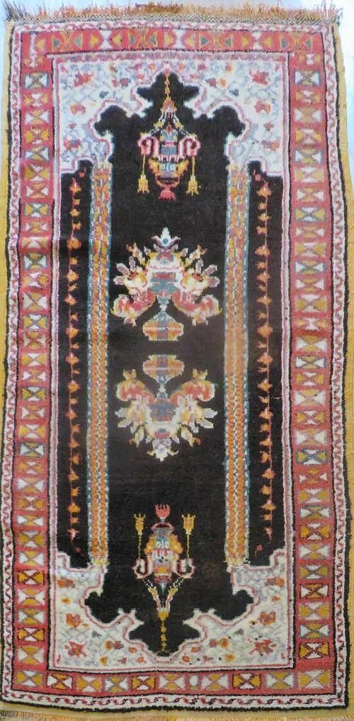 Antique Moroccan Runner Rug 3x7, Moroccan Prayer Rug, Double Mehrab Prayer Arches, Black and Red, Hand-Knotted Wool Carpet, Hallway Rug Nice - Jewel Rugs