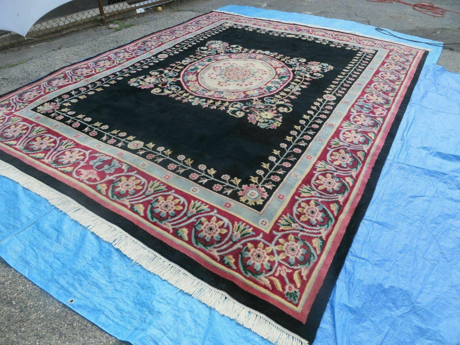 9' X 12' Decorative Chinese Aubusson Hand Knotted Pile Wool Rug Black Nice - Jewel Rugs