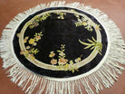 4' X 4' Vintage Round Handmade Chinese Silk Art Deco Rug Flowers Black Nice - Jewel Rugs