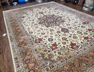 Vintage Persian Tabriz Rug, Ivory & Rose Red, Hand-Knotted, Wool and Silk Highlights, 8'2" x 11'2" - Jewel Rugs