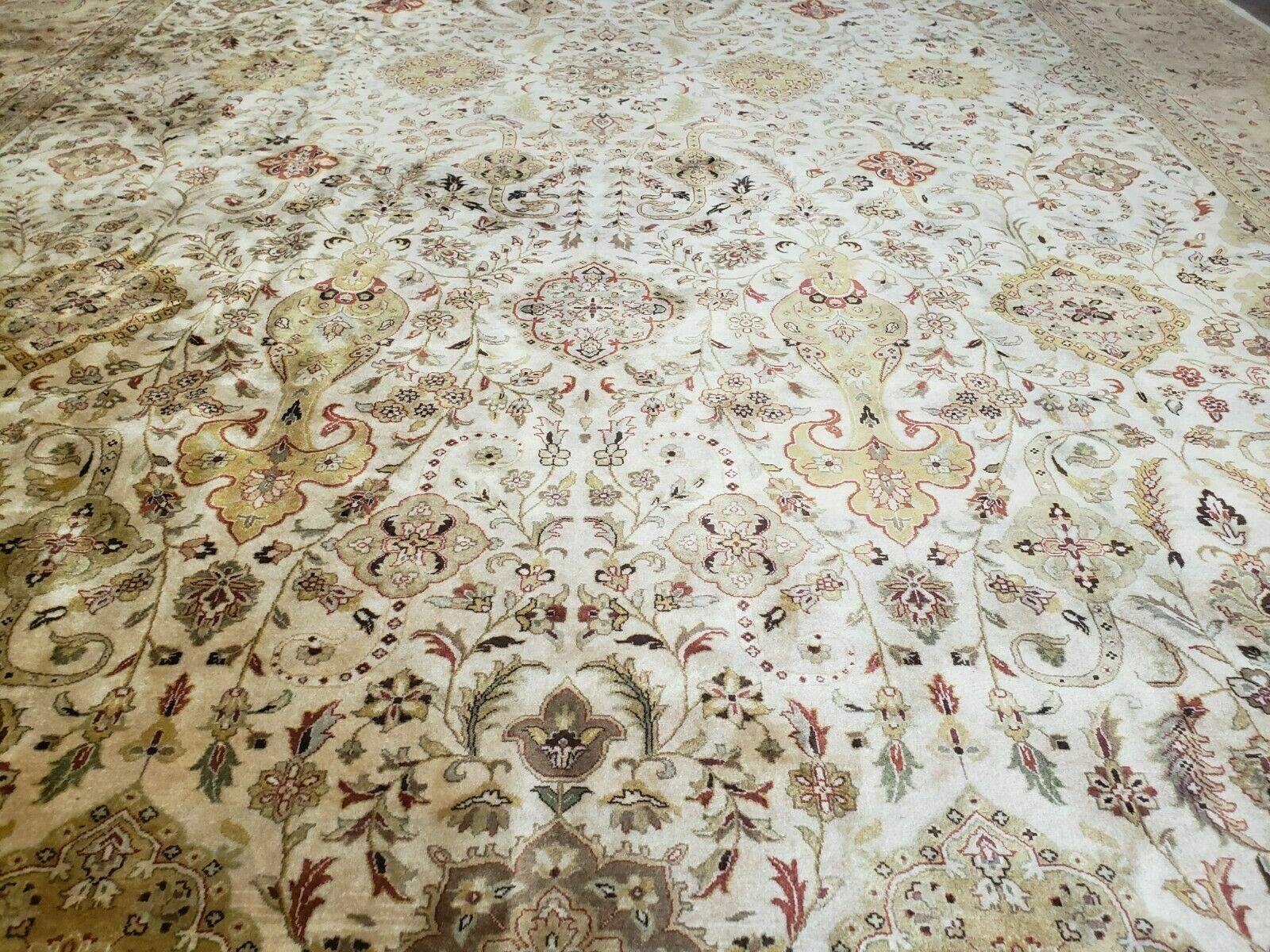 12' X 17' One-of-a-Kind Pakistan Hand-Knotted Wool Rug Handmade Beige Oriental Carpet - Jewel Rugs