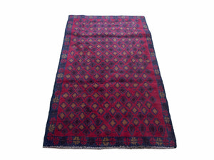 3x5 New Vintage Handmade Tribal Wool Rug Balouch Rug Afghan Rug Red Blue Diamond - Jewel Rugs