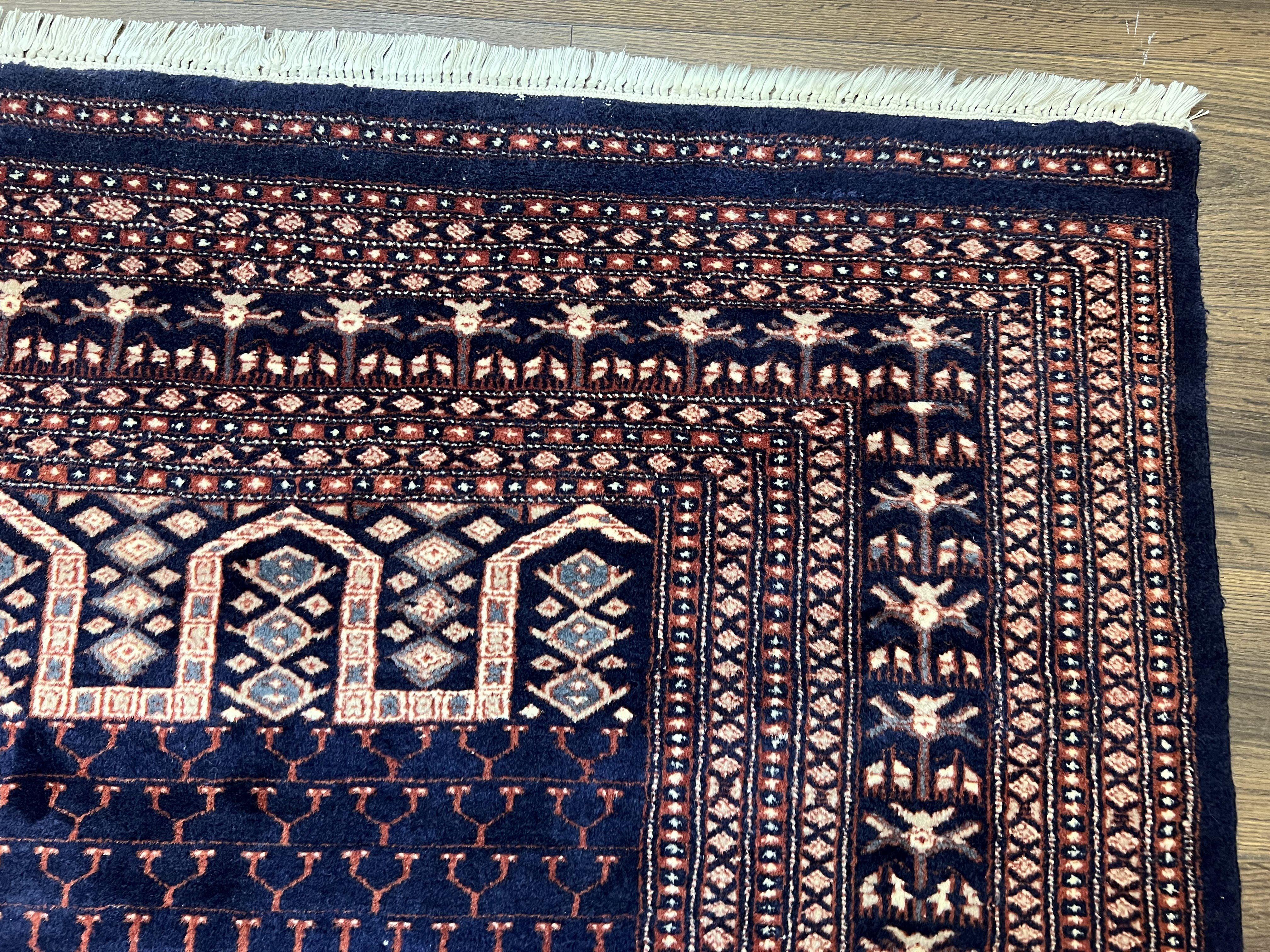 Pakistani Rug 8x11, Hand Knotted Wool Carpet, Navy Blue Red Beige, Four Season Hatchli Design, 8 x 11 Vintage Fine Oriental Rug, Room Sized - Jewel Rugs