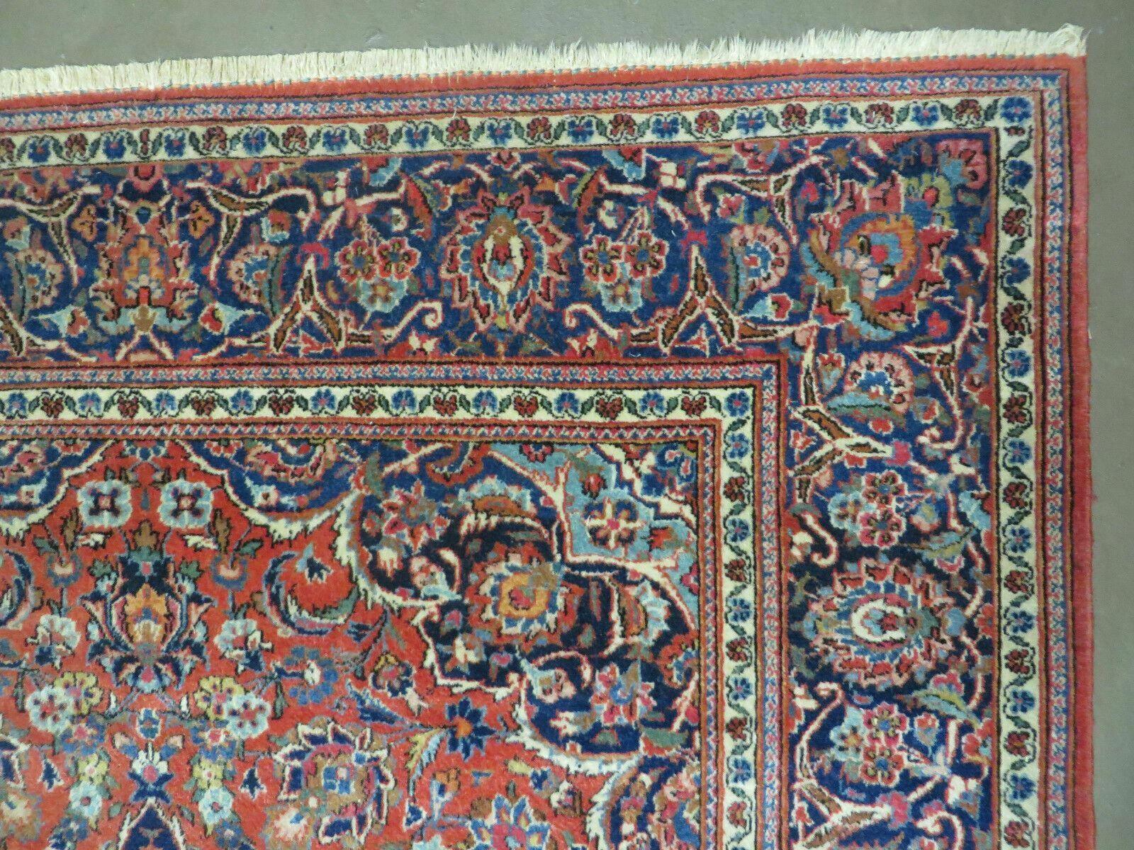 Persian Kashan Rug 4x7, Red and Navy Blue Semi Antique Vintage Wool Oriental Carpet, Hand Knotted Rug, Floral Medallion, High Quality Fine Carpet - Jewel Rugs