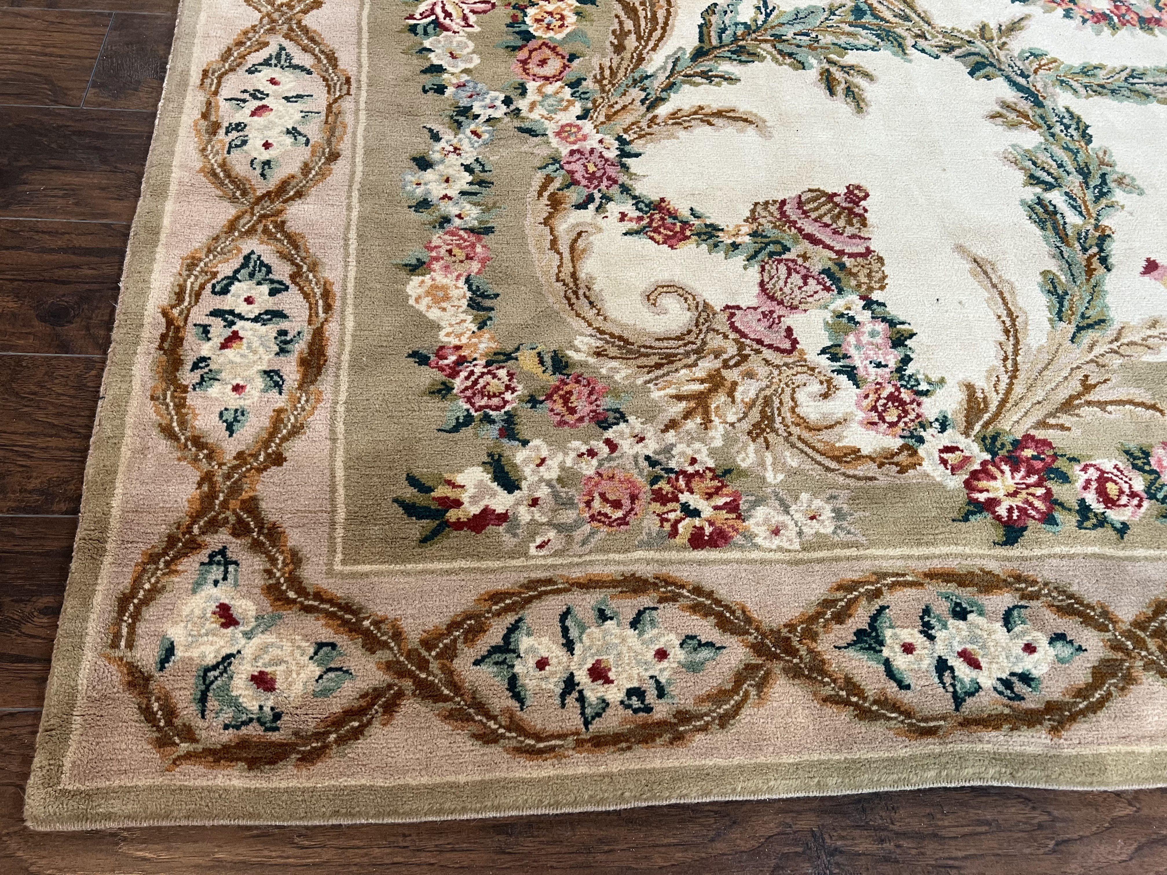 Chinese Aubusson Rug 9.8 x 12, Savonnerie Carpet with Pile, Elegant Living Room Dining Room Rug Hand Knotted Wool Carpet, French European - Jewel Rugs