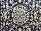 Very Fine Persian Nain Rug 3.7 x 6, Floral Medallion, Wool and Silk Accents, Highly Detailed, Hand Knotted Oriental Carpet, Navy Blue Ivory/Cream - Jewel Rugs