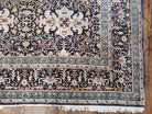 Antique Persian Kashan Rug, Midnight Blue & Ivory, Hand-Knotted, Wool, 4' 8" x 7' 4", Pair B - Jewel Rugs