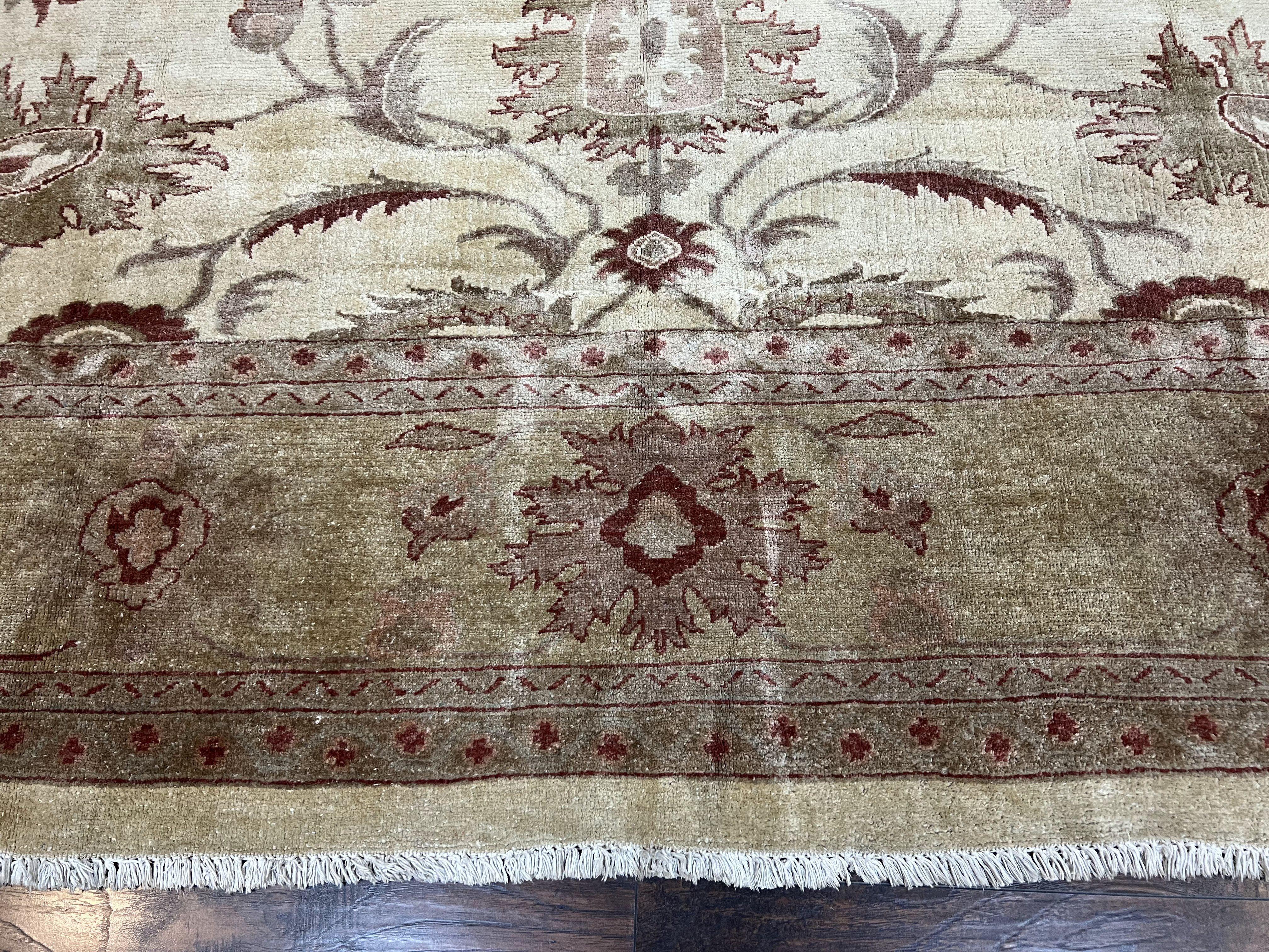 Large Peshawar Rug 11x14, Vintage Beige Chobi Carpet, Allover Floral Design, Hand Knotted, Wool, Room Sized Rug for Living Room Dining Room - Jewel Rugs