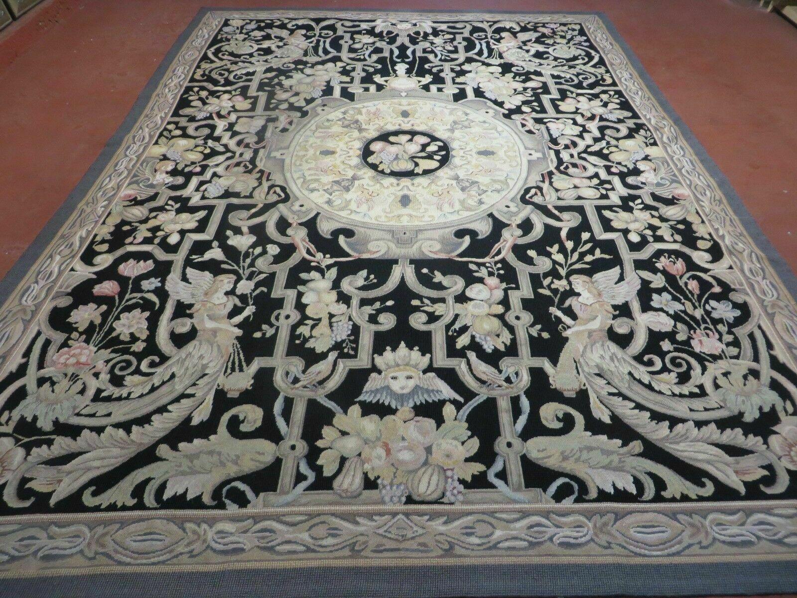 8' X 11' Handmade European Needlepoint Wool Rug Flat Weave Garden Of Eden Nice - Jewel Rugs