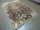 4' X 6' Antique Handmade India Floral Oriental Wool Veg Dye Dark Brown Rug Nice - Jewel Rugs