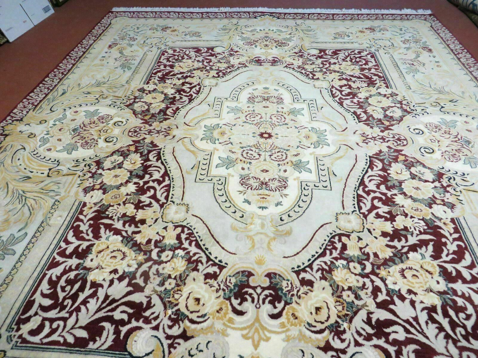 8' X 10' Vintage Chinese Handmade Wool Rug Aubusson Design Silk Accents Nice - Jewel Rugs