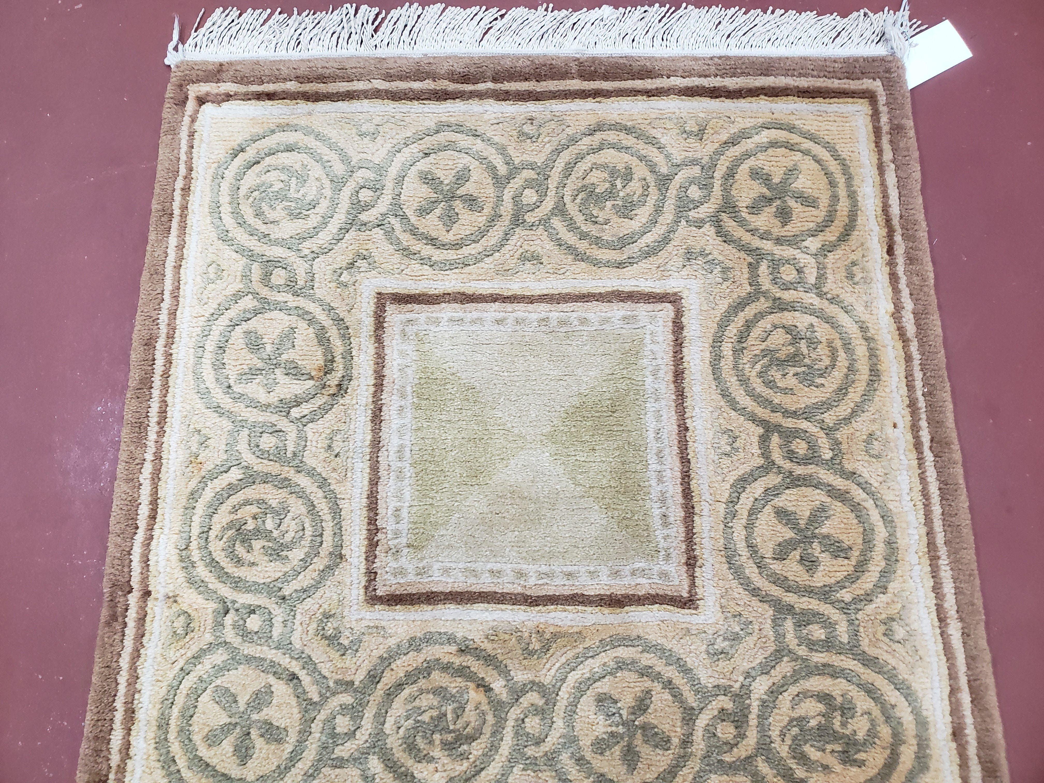 Vintage Tibetan Runner Rug 2.6 x 7.9 ft, Wool Hand-Knotted Nepali Carpet, Cream & Brown Tibetan Hallway Rug, Corridor Rug 2.5x7 - 3x8, Soft - Jewel Rugs