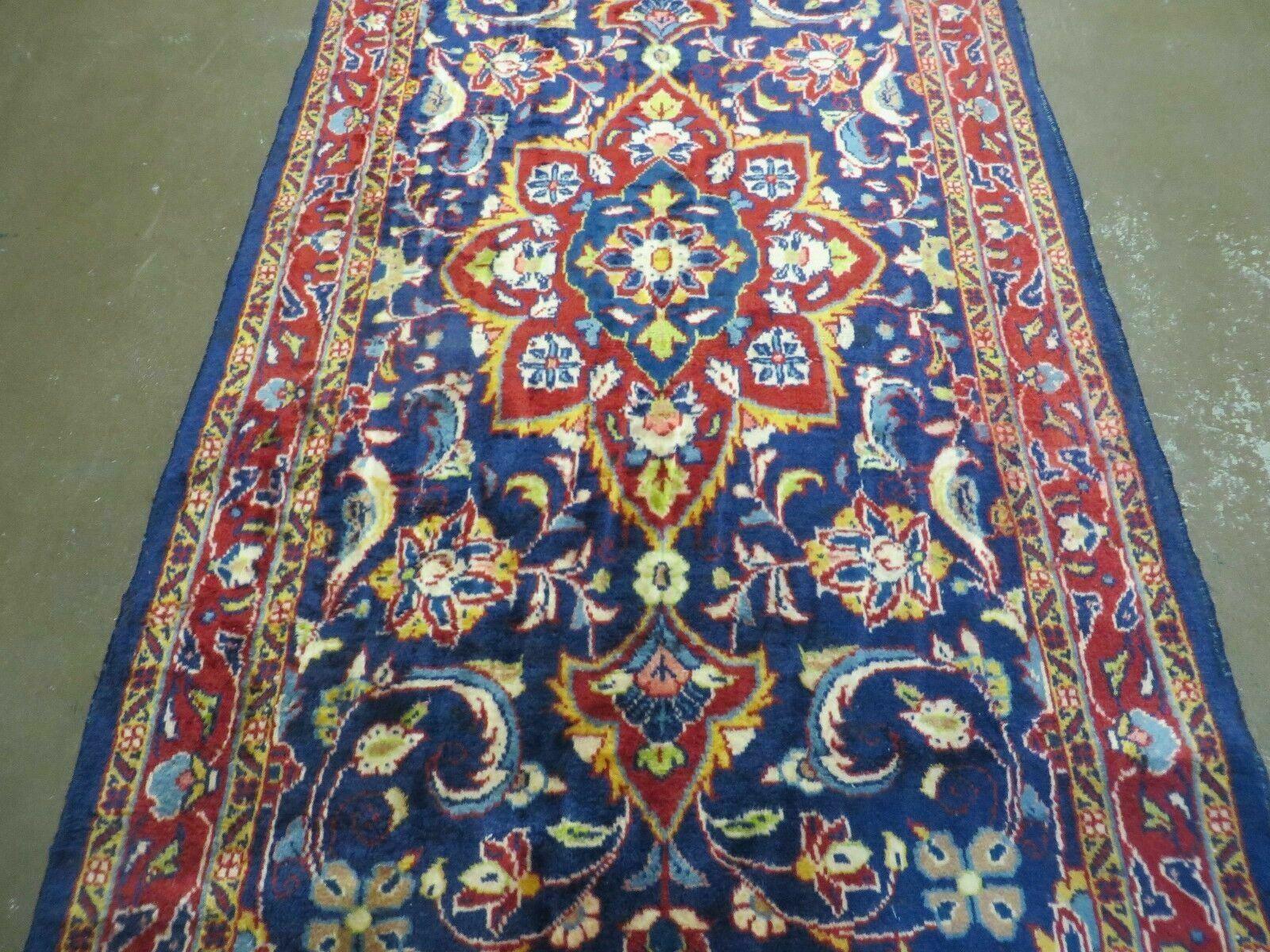 Persian Runner Rug 3.2 x 9.7, Antique Persian Hamadan Blue Wool Runner, Floral Medallion, Red and Blue, Hand Knotted Hallway Kitchen Runner Rug Nice - Jewel Rugs