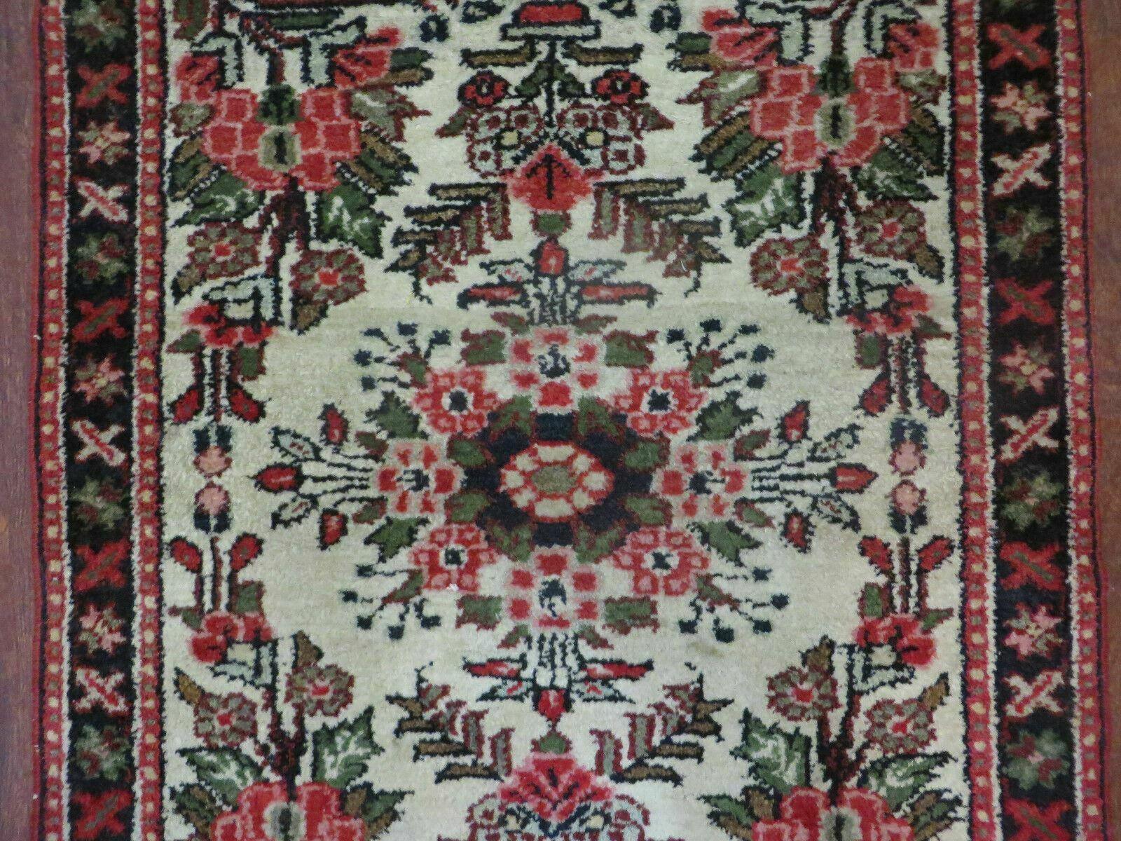 Small Persian Rug 2 x 2.5, Tiny Persian Hamadan Carpet, Cream Red, Floral Medallion, Vintage Wool Rug, Handmade Hand-Knotted Oriental Rug - Jewel Rugs