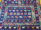 3' X 7' Vintage Handmade Indian Wool Kilim Flat weave Rug Camel Birds Blue Geometric Short Runner - Jewel Rugs