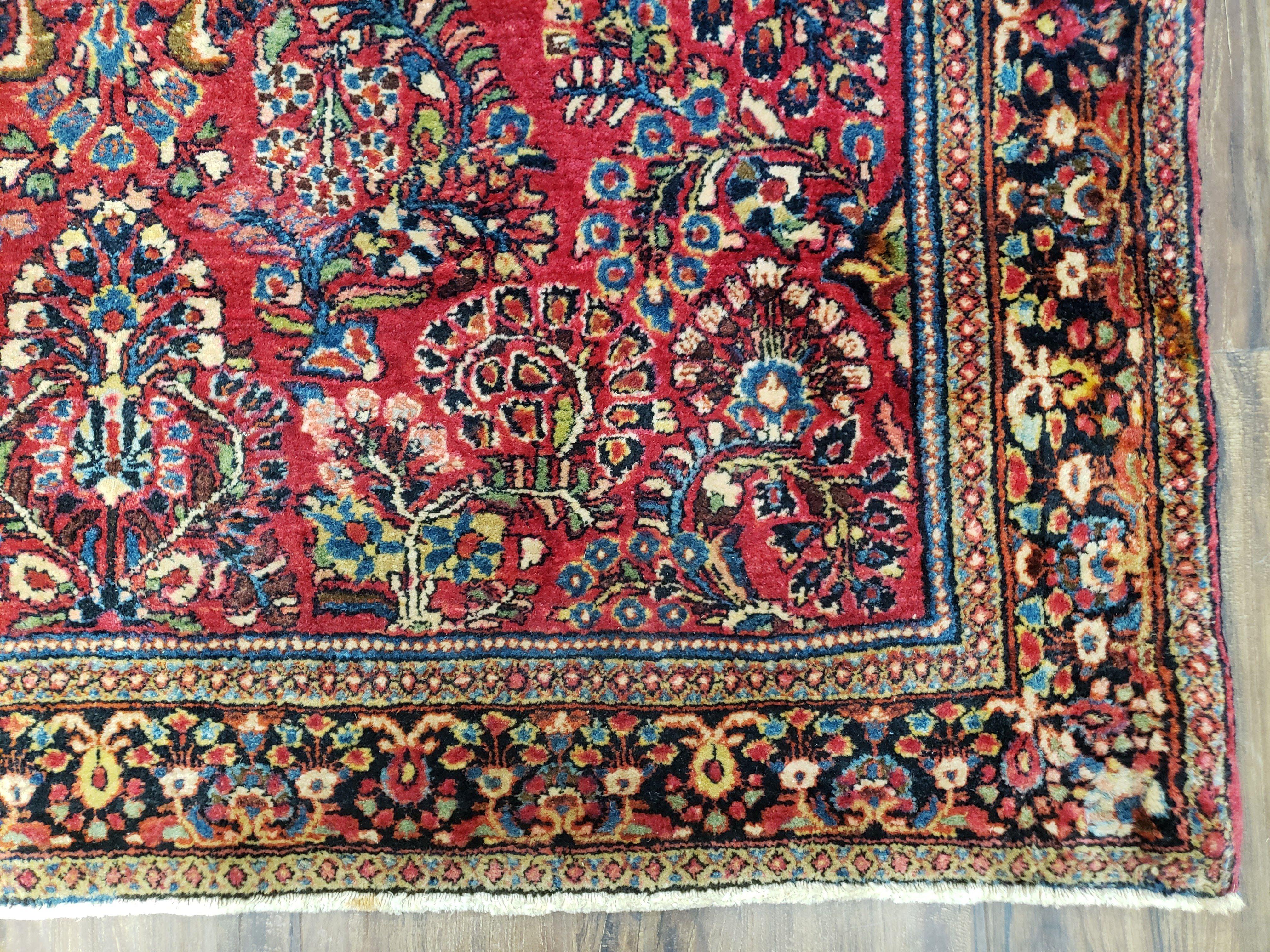 Antique Persian Sarouk, 4x6, Hand-Knotted, Wool, Red, Nice Condition - Jewel Rugs