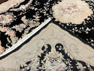 Aubusson Rug 9x12, Wool with Silk Highlights, Vintage Aubusson Carpet with Pile, Black and Beige, Handmade Elegant Room Sized Area Rug, Nice - Jewel Rugs