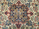 8' X 10' Vintage Persian Allover Floral Design Kirman Area Rug Fine Top Quality Hand-Knotted Wool Beige Sky Blue Veg Dye - Jewel Rugs