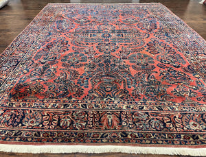 1920s Antique Persian Rug 9x12, Red Blue Hand Knotted, Allover Floral Pattern, High Quality, Room Sized Oriental Carpet, Wool, Collectible - Jewel Rugs