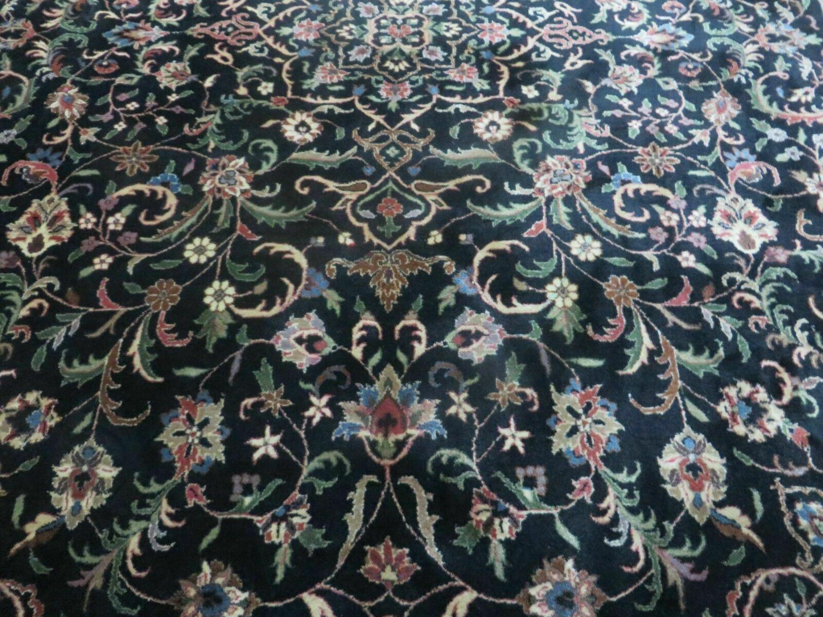 8' X 10' Handmade India Wool Rug Hand Knotted Carpet Floral Organic Dyes Black - Jewel Rugs