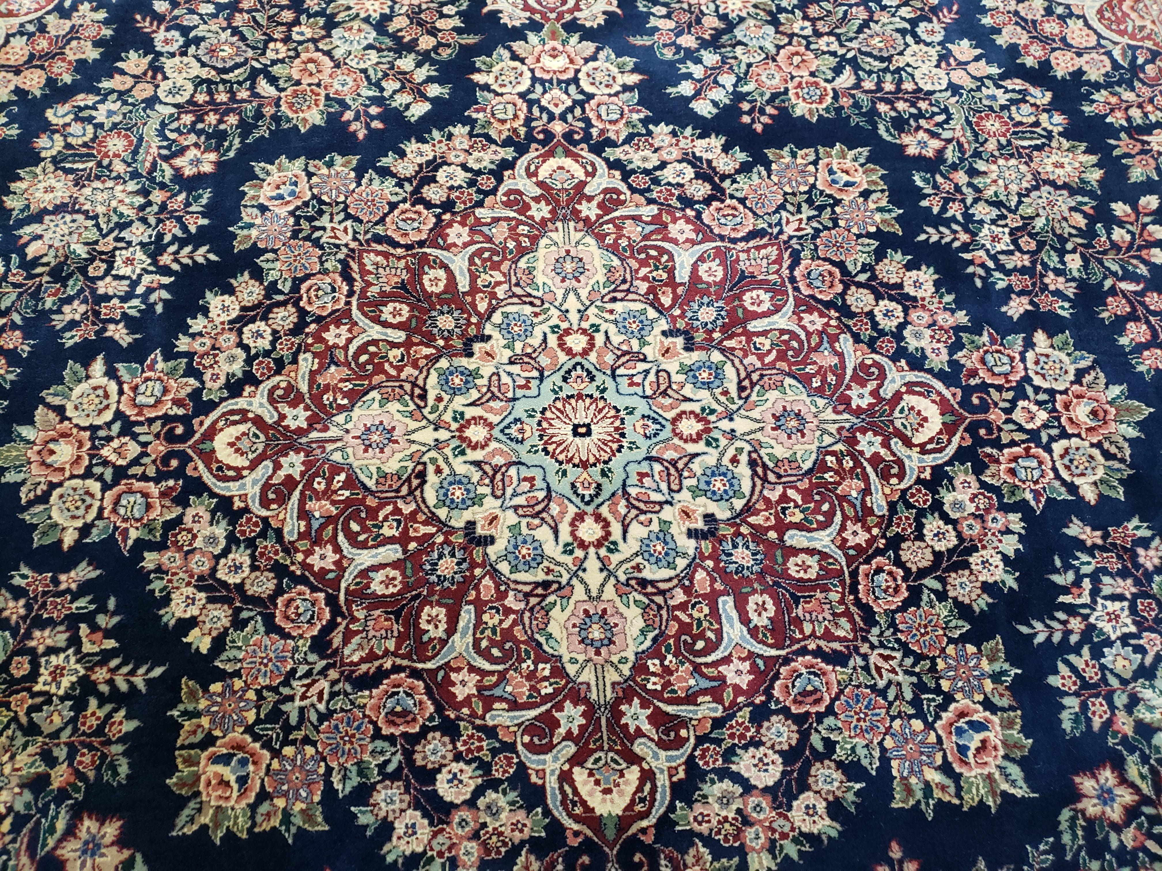 9x12 Pak-Persian Rug - 9 x 12 Blue Persian Rug - Pakistani Rug - Fine Hand Knotted Wool Area Rug - Roses Flowers Medallion Oriental Carpet - Jewel Rugs