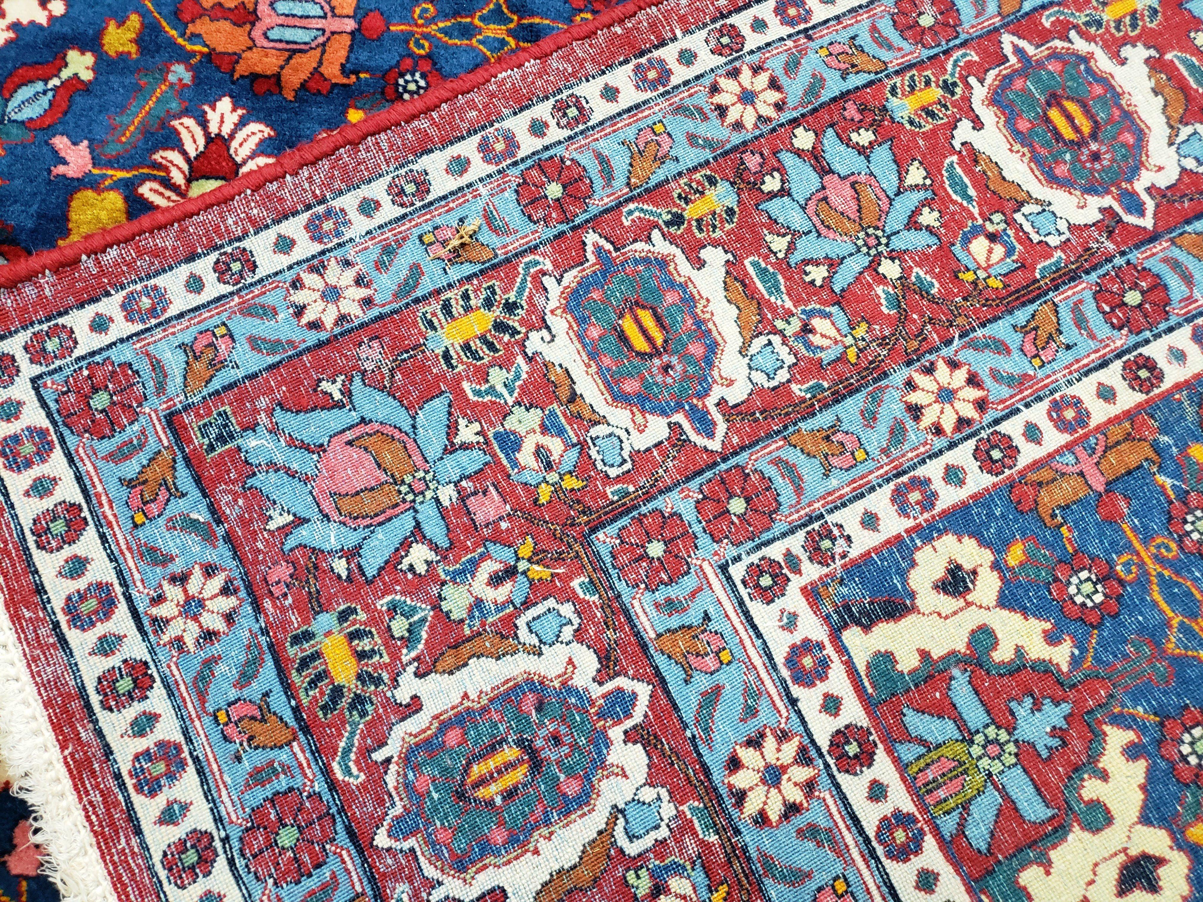 Rare Antique Persian Veramin Carpet, Mina-Khani Pattern, Blue, Red, Ivory, 7x11 ft, Hand-Knotted, Wool - Jewel Rugs