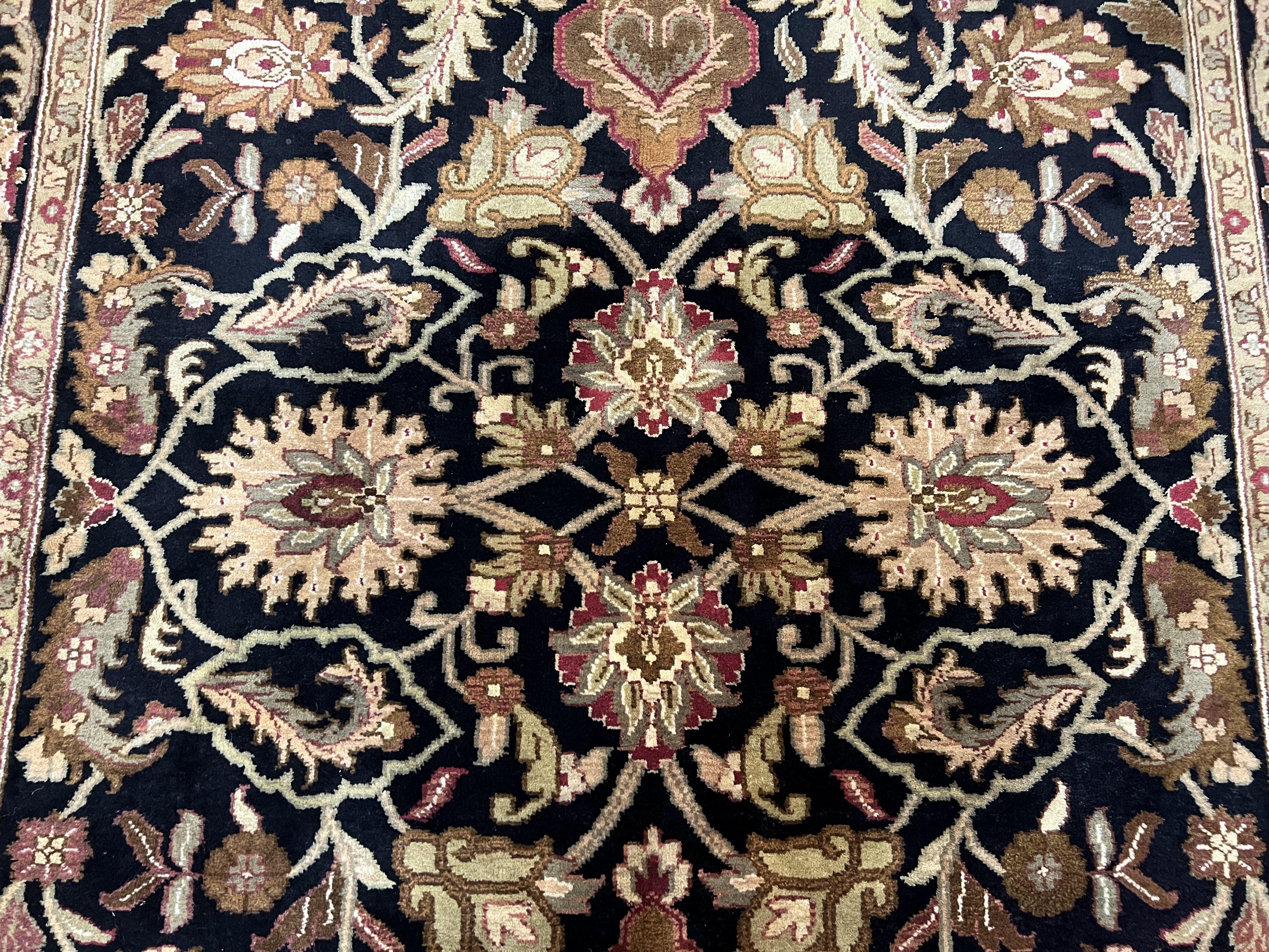 Indo Mahal Sultanabad Rug 8x11, Vintage Indian Oriental Carpet, Wool Handmade Floral Rug 8 x 11 ft, Black Beige Tan, Large Flowers Allover - Jewel Rugs