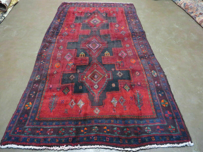 4' X 8' Antique Handmade India Geometric Oriental Wool Rug Veg Dyes Nice - Jewel Rugs