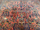 Antique Persian Oriental Rug 9x12, Room Sized 1920s Persian Area Rug, Hand-Knotted Fine Unique Carpet, Wool, Red Blue & Beige, Farmhouse Rug - Jewel Rugs