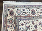 Indo Persian Rug 8x10, Wool Hand Knotted Carpet, Vintage Indian Oriental Carpet 8 x 10, Ivory Light Blue, Allover Floral, Traditional Rug - Jewel Rugs