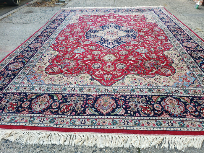 10x14 Handmade Medallion Rug, Vintage 10 x 14 Red Oriental Carpet, 14x10 Hand-Knotted Rug, Palace Sized Floral Persian Rug, Detailed, Birds - Jewel Rugs