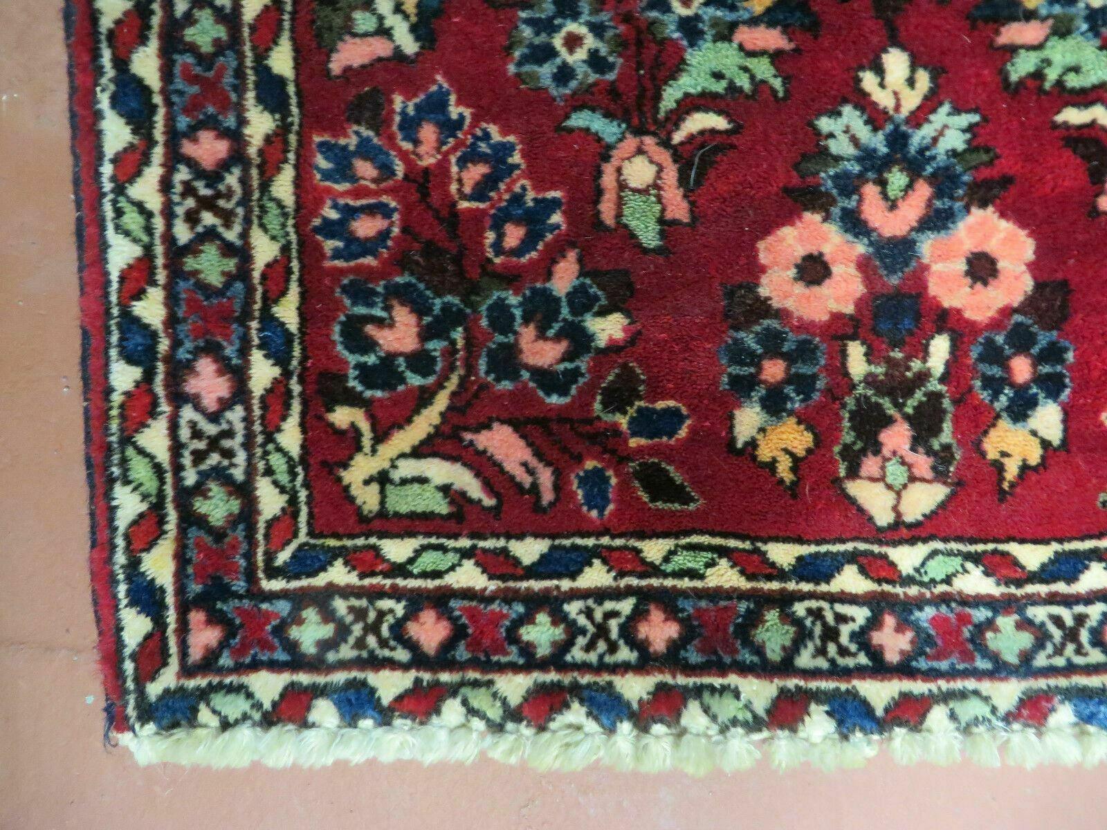 2' X 2.5' Vintage Handmade India Floral Oriental Rug Red - Jewel Rugs