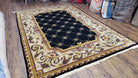 Nepal Rug 6x9, New Aubusson Nepalese Tibetan Carpet 6'1" x 8' 8", Hand-Knotted Wool, Unused, Black & Cream, Savonnerie Pattern, Soft Pile - Jewel Rugs