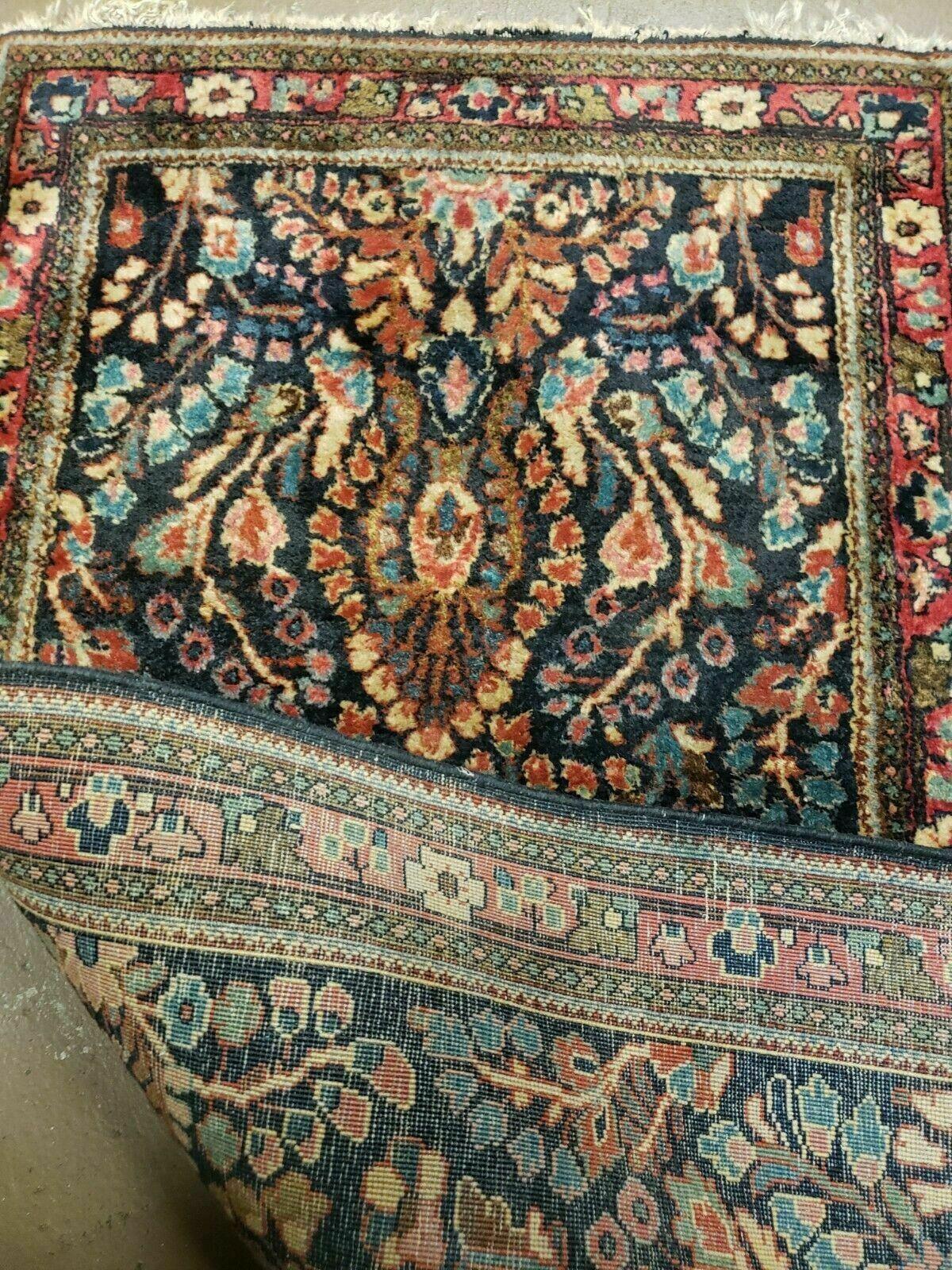 2' X 4' Antique Handmade Sarouk Floral Wool Rug Blue Organic Vegetable Dye Nice - Jewel Rugs