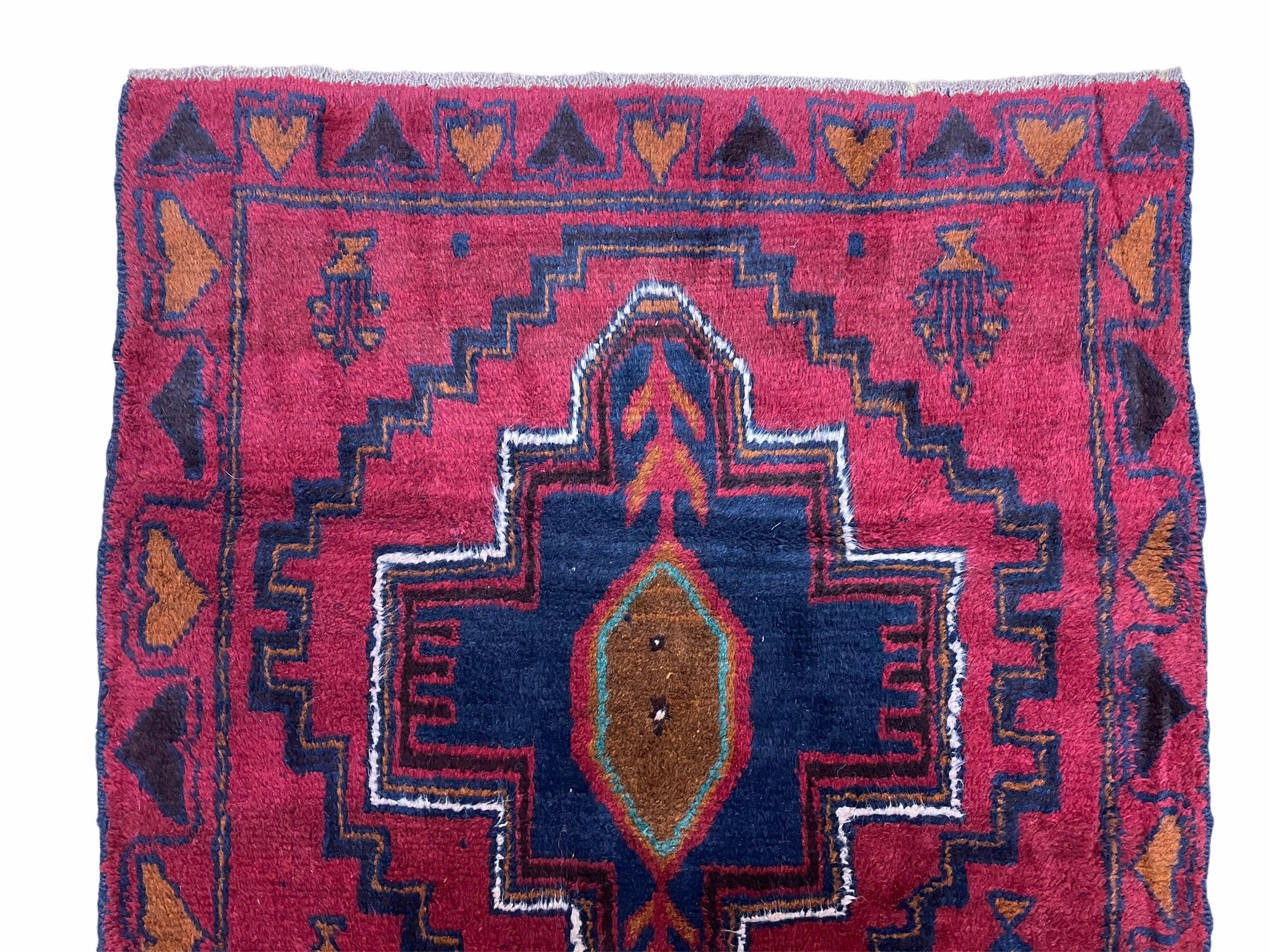 3X5 Vintage Handmade Tribal Wool Rug Balouchi Rug Afghan Blue Red 2' 11" X 4' 7" - Jewel Rugs