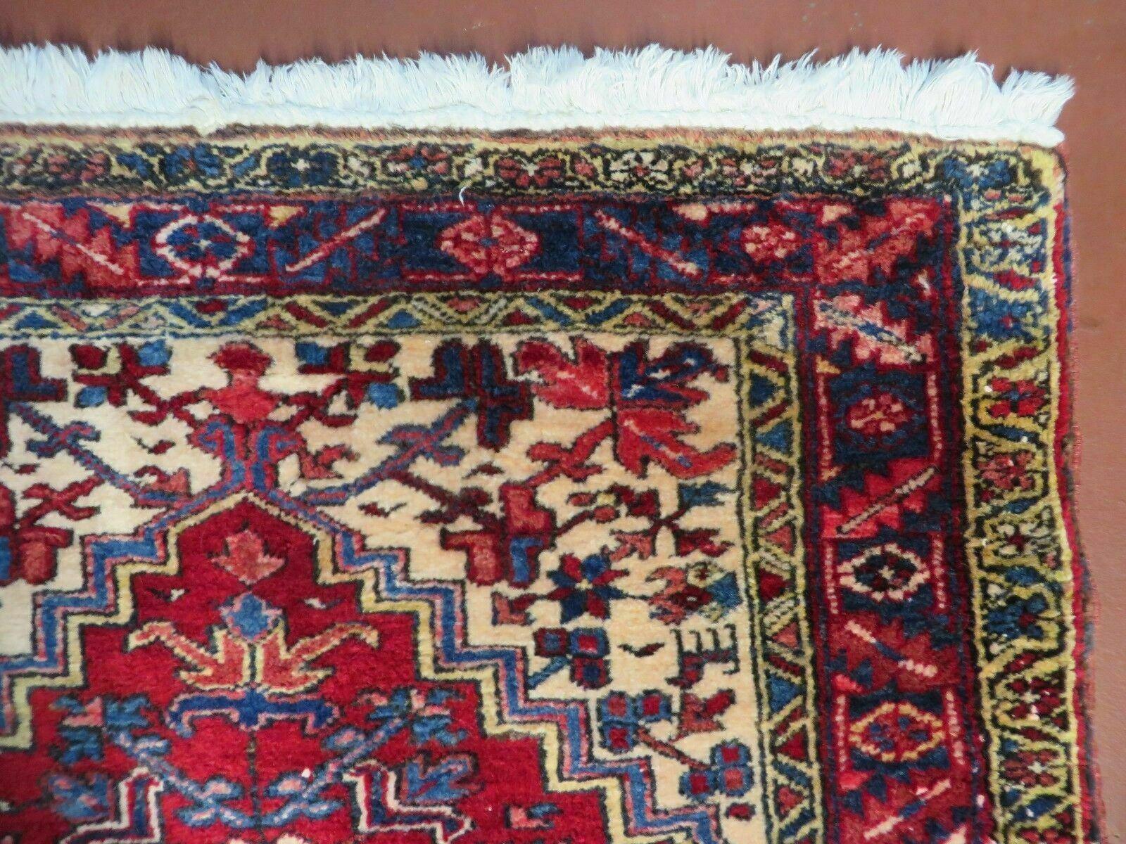 3' 9" X 10'8" Vintage Handmade Turkish Wool Runner Rug Red Nice - Jewel Rugs